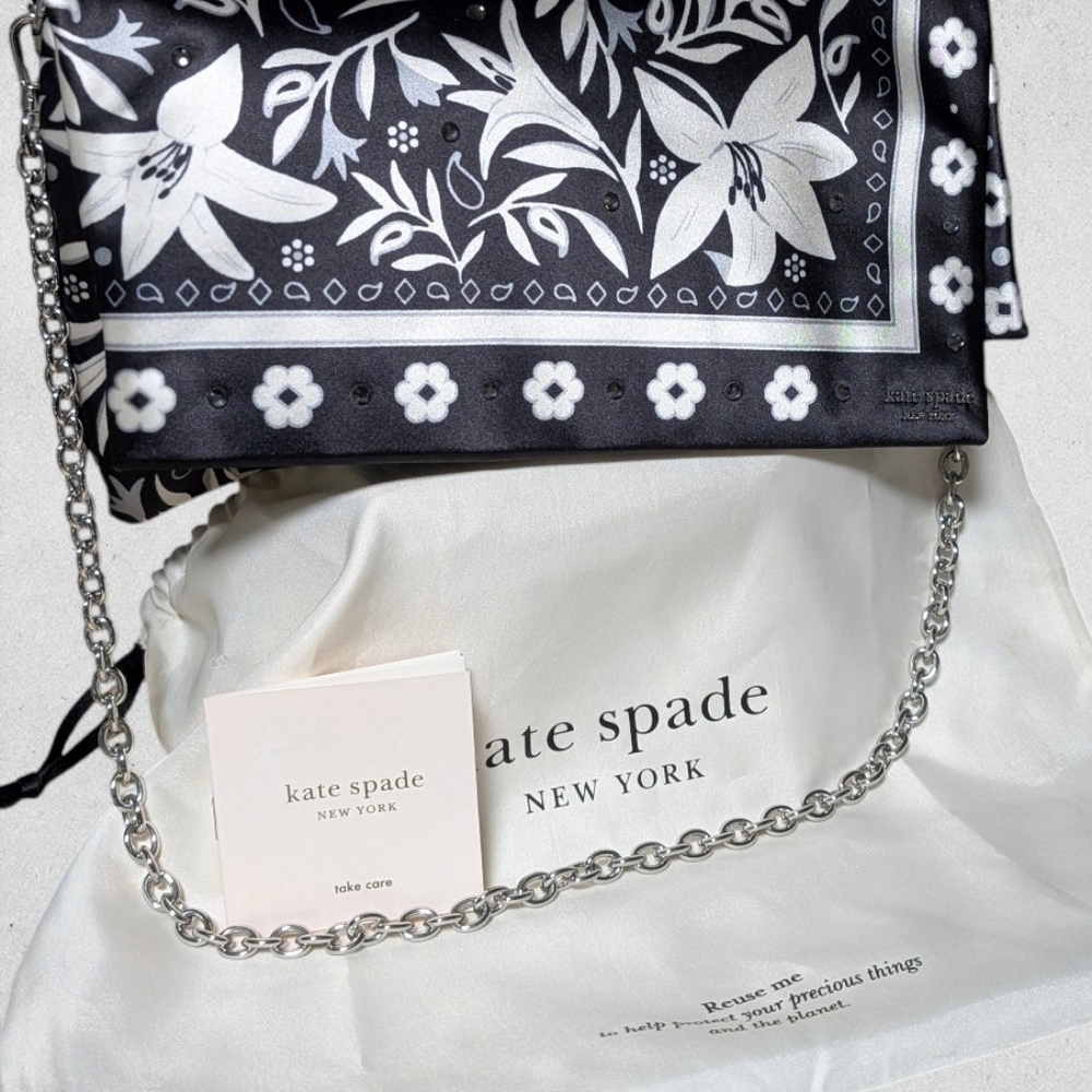NWT NEW Kate Spade ♠️ Fold black Bandana Printed Satin Clutch Bag Purse